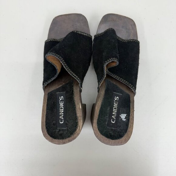 VTG Candies Wood Platform Y2K Black Suede Stud Clog Slide Sandals Shoes Womens 9 - Picture 4 of 9